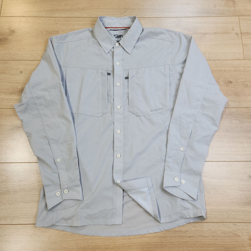 Simms G4 Shirt Mens Medium Gray Long Sleeve Fishing Lightweight Performance